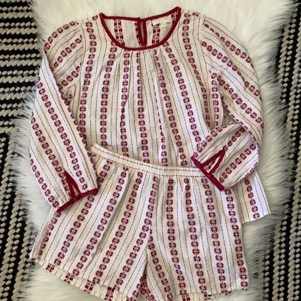 Chelsea and Violet red & cream linen pajama set